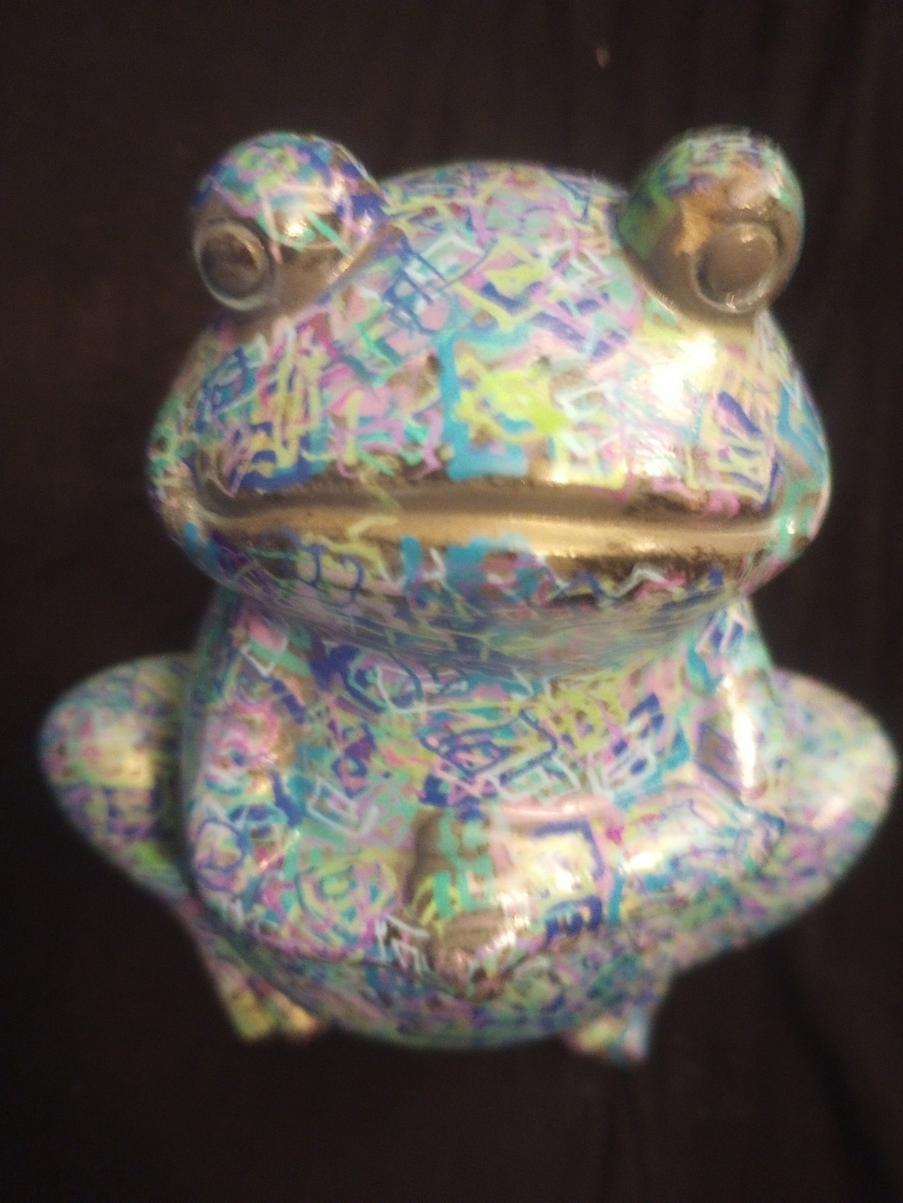 Colorful Ceramic Garden Frog Art In Green And Blue - Picture 6 of 9